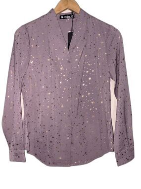 Allegra K Lavendar Blouse with Gold Star Print Size XS